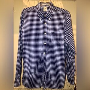 Brooks Brothers Navy Checkered Button Down Shirt performance - Large